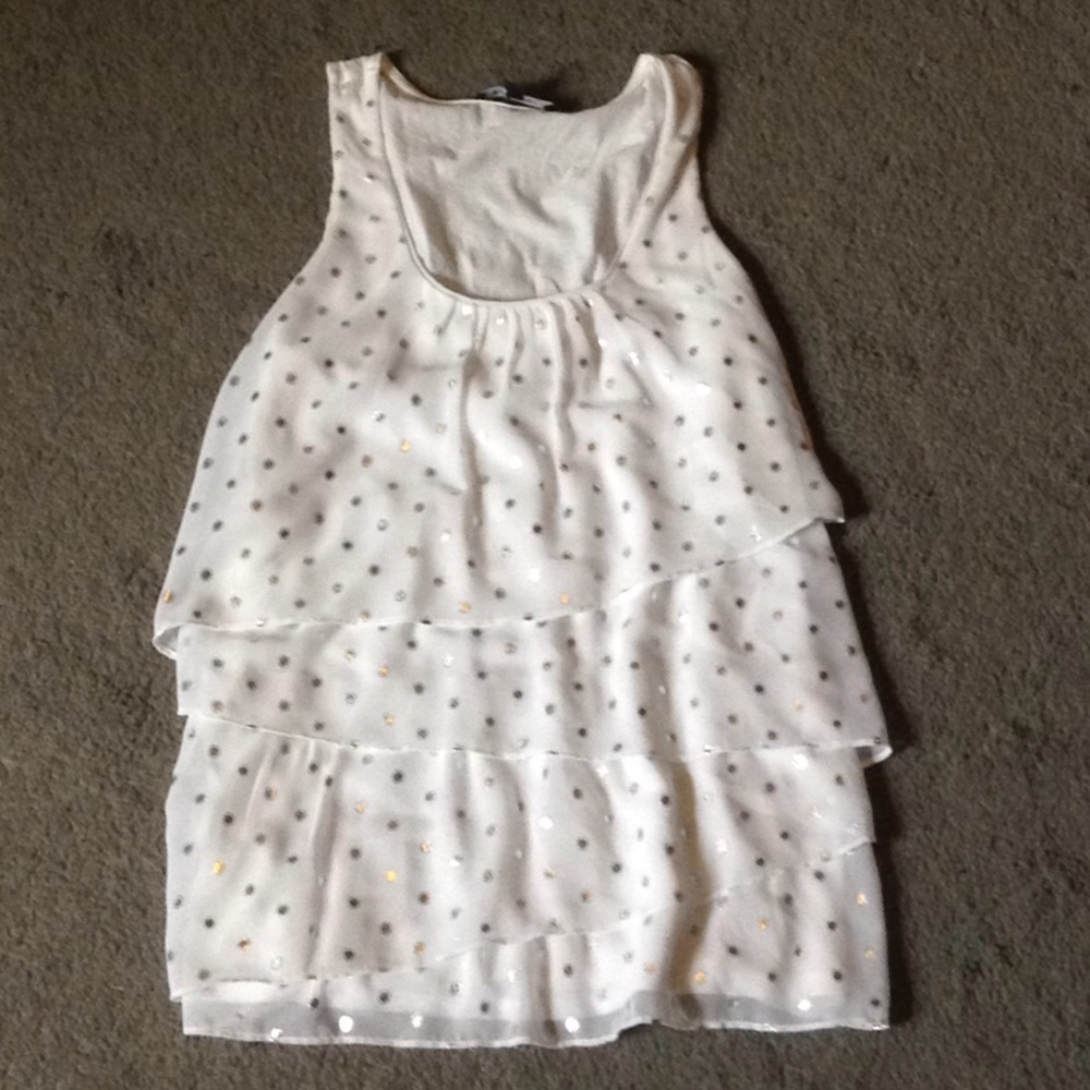 White and silver polka dot tank